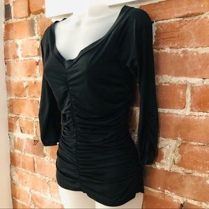 Black Ruched 3/4 Sleeve Top